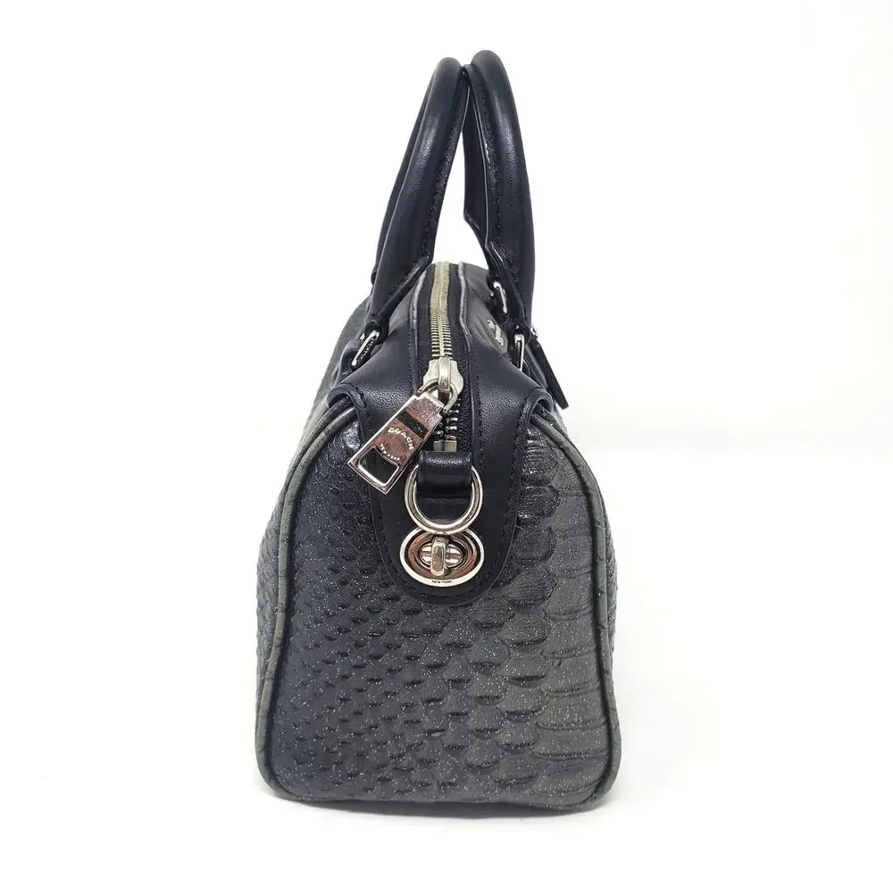 Coach Baby Bennett Satchel Handbag Metallic Gunmetal Black Snake Embossed F36657